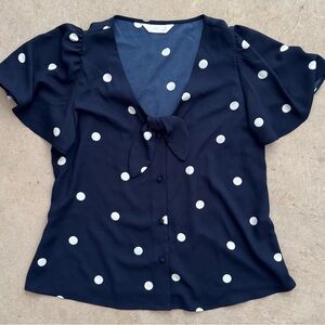 LC Lauren Conrad Navy Blouse with White Dots